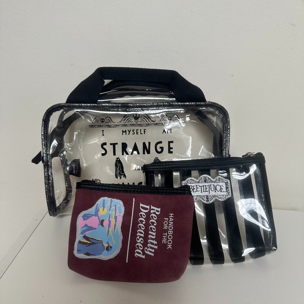 Beetlejuice Set of 3 Makeup Bag Set Handbook For the Recently Deceased